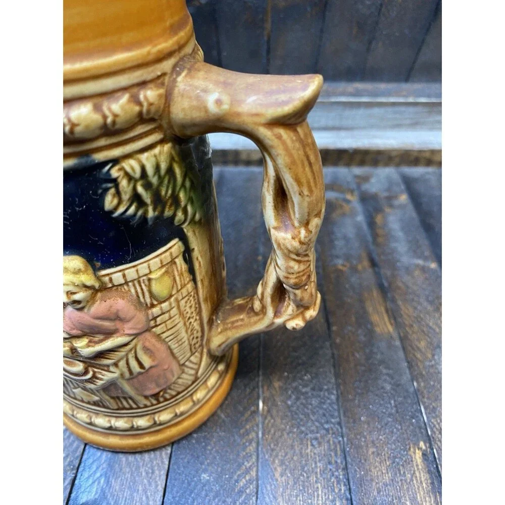 Vtg German Style Beer Stein 3D Tavern Scene Mid Century